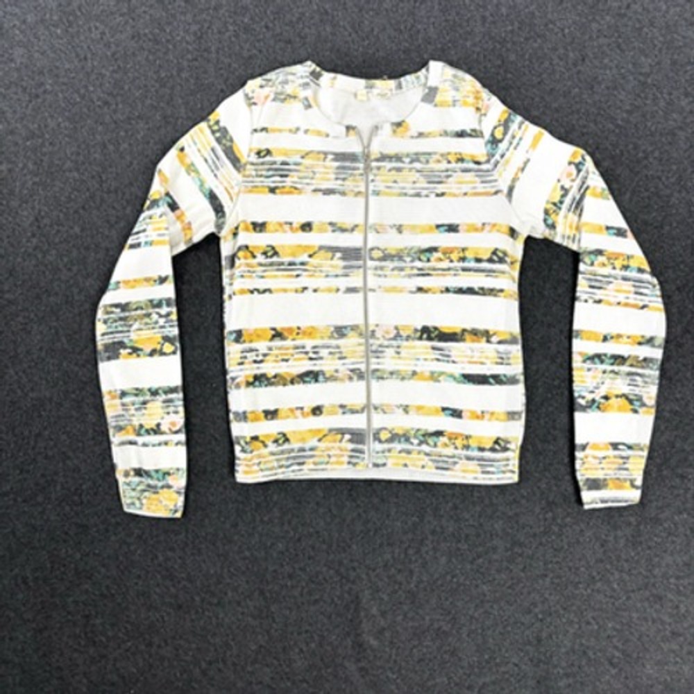 Moth Anthropologie Womens XS Full Zip Floral Striped Cardigan Sweater